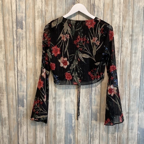 Olivaceous Womens Floral lace up front blouse with flare sleeves | Medium - Picture 9 of 10